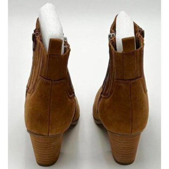 Dolce Vita Caitie Bootie Womens 9 Tan Faux Suede Double Zipper Western Heel Fall - Picture 4 of 9